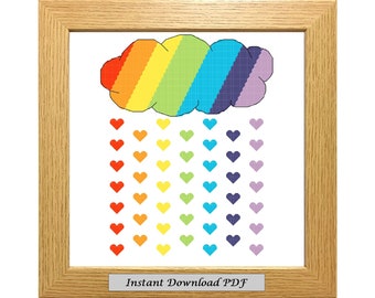 Rainbow Drops of Love PDF Cross Stitch Chart, Pattern, Instant Printable Download, Easy, Embroidery, Modern, Counted, CrossStitchByDonna