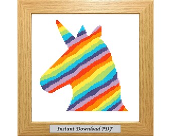 Rainbow Unicorn PDF Cross Stitch Chart, Pattern, Instant Printable Download, Easy Chart, Embroidery, Modern, Counted,  CrossStitchByDonna