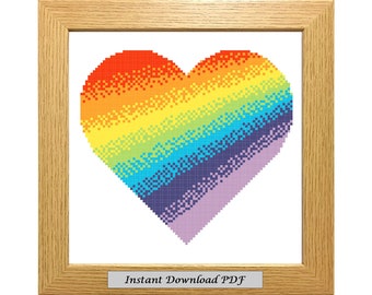 Rainbow Heart PDF Cross Stitch Chart, Pattern, Instant Printable Download, Easy Chart, Embroidery, Modern, Counted, CrossStitchByDonna