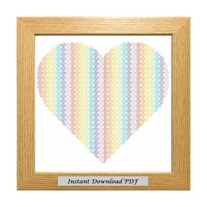 Rainbow Heart Blackwork PDF Pattern, Cross Stitch Chart, Instant Printable Download, Embroidery, Modern Blackwork, CrossStitchByDonna