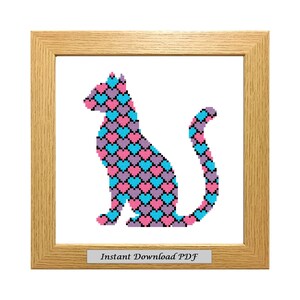 Cat PDF Cross Stitch Chart, Pattern, Instant Printable Download, Easy Chart, Embroidery, Modern, Counted, CrossStitchByDonna