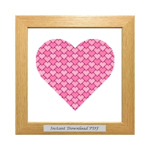 Pink Heart PDF Cross Stitch Chart, Pattern, Instant Printable Download, Easy Chart, Embroidery, Modern, Counted, CrossStitchByDonna