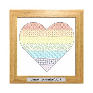 Rainbow Heart Blackwork PDF Pattern, Cross Stitch Chart, Instant Printable Download, Embroidery, Modern Blackwork, CrossStitchByDonna