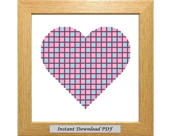 Heart PDF Cross Stitch Chart, Pattern, Instant Printable Download, Easy Chart, Embroidery, Modern, Counted, CrossStitchByDonna