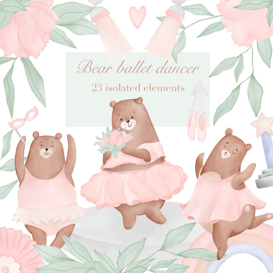 Watercolor Bear Ballerina Digital Clipart, Teddy Bear Png - Etsy
