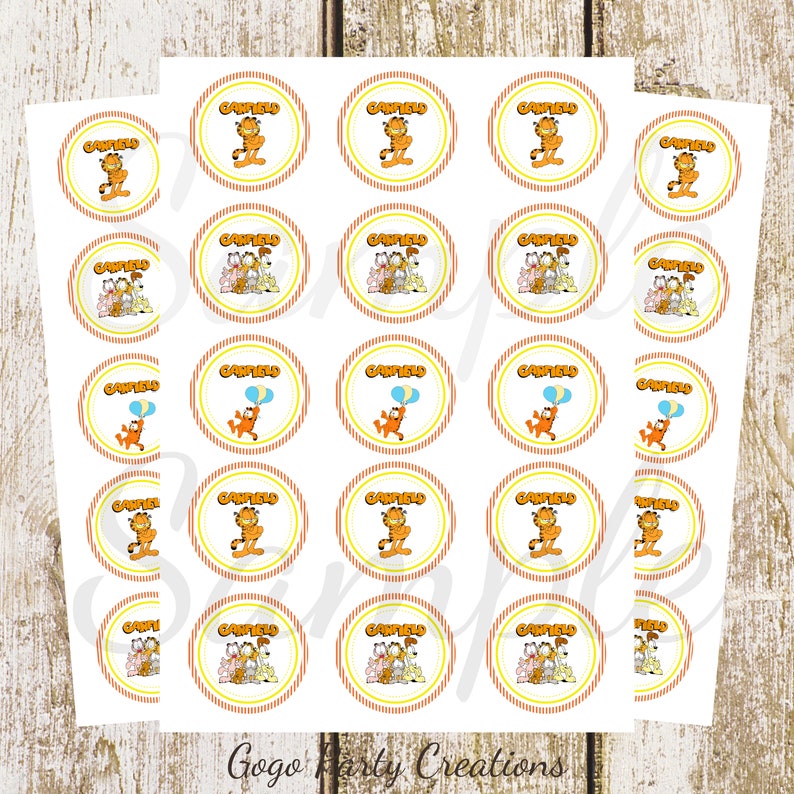 Garfield Cupcake Toppers Instant Download Garfield Cupcake Etsy