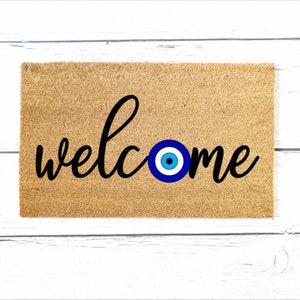 Evil Eye Doormat, Welcome Mat, Outdoor Rug, Boho Doormat, Cute Doormat, Housewarming Gift, Birthday Gift, Front Porch Decor