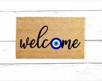 Evil Eye Doormat, Welcome Mat, Outdoor Rug, Boho Doormat, Cute Doormat, Housewarming Gift, Birthday Gift, Front Porch Decor