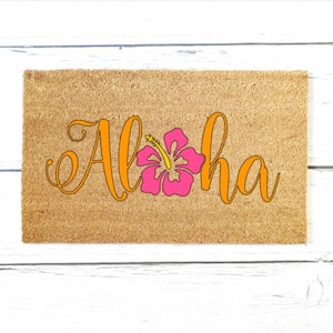 Aloha Doormat, Hawaiian Doormat, Hibiscus Doormat, Summer Doormat, Welcome Mat, Summer Welcome Mat, Outdoor Rug