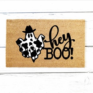 Halloween Doormat, Ghost Doormat, Hey Boo Doormat, Halloween Welcome Mat, Welcome Mat, Cute Doormat, Western Doormat