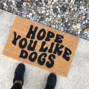 Felpudo para perro, regalo de inauguración de la casa, regalo de cumpleaños, felpudo de bienvenida, felpudo divertido para perro, alfombra para exteriores, espero que te gusten los perros