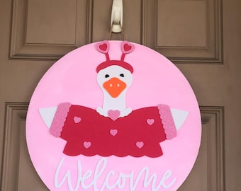 Goose Door Hanger, Valentines Decor, Outdoor Decor, Door Hanger, Arts and Crafts, Wooden Sign Decor, Welcome Sign