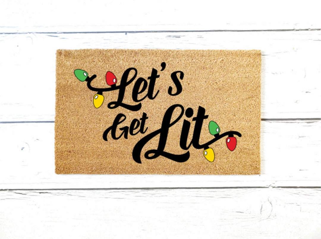 Christmas Doormat, Let's Get Lit, Christmas Lights, Holiday Porch Decor