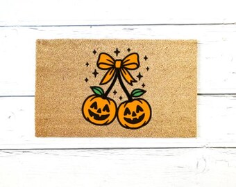 Pumpkin Cherry Doormat, Halloween Doormat, Birthday Gift, Welcome Mat, Halloween Decor, Home Decor, Outdoor Rug