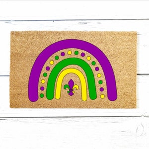 Mardi Gras Doormat, Rainbow Doormat, Housewarming Gift, Birthday Gift, Welcome Mat, Outdoor Rug, NOLA
