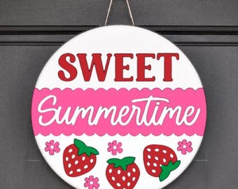 Sweet Summertime Door Hanger, Summer Decor, Outdoor Decor, Door Hanger, Arts and Crafts, Wooden Sign Decor, Wood Round, Summer Door Hanger