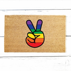 Pride Doormat, Peace Sign Welcome Mat, Rainbow Doormat, Gift For Gays, Gay Gift Doormat, Outdoor Rug, Cute Doormat
