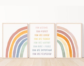 Set of 3 Watercolor Diversity Rainbow Posters, Boho Classroom Decor, Diversity Classroom, Everyone Welcome, Classroom Posters