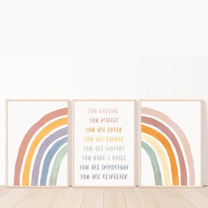 Set of 3 Watercolor Diversity Rainbow Posters, Boho Classroom Decor, Diversity Classroom, Everyone Welcome, Classroom Posters