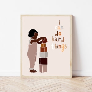 I Can Do Hard Things, African American Kids Wall Art, Black Girl Nursery Decor, African American Girl, Building Blocks, Melanin, Kids