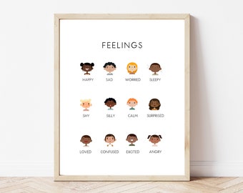 Feelings Poster, Educational Posters,  Calming Corner Posters, Homeschool Wall Decor, Boho Classroom Decor, Emotions Print