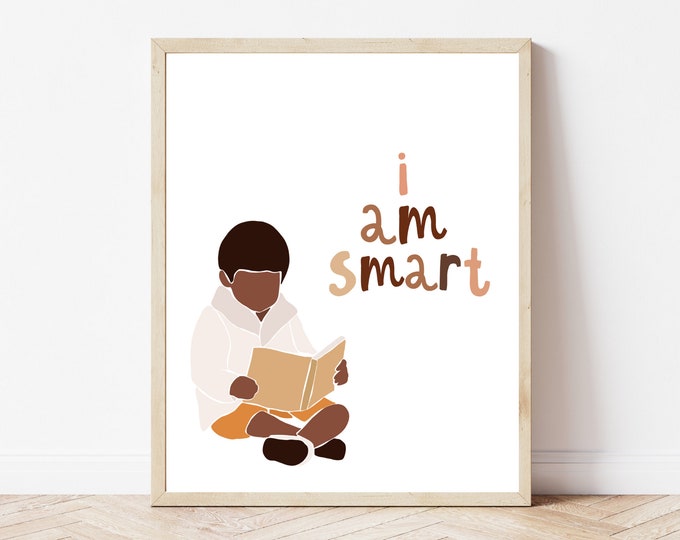I Am Smart, Black Boy Wall Art, Nursery Wall Art, African American Wall