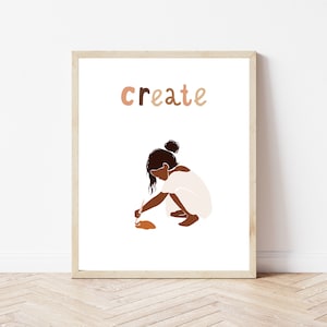 Create, African American Kids Wall Art, Black Girl Nursery Decor, African American Girl, Digital Print, Paint, Imagination