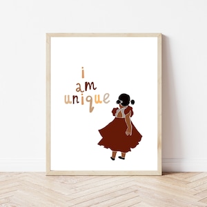 I am Unique, Digital Wall Art, Black Childhood, African American Kids Wall Art, Dance, Black Girl Pride, Girls Room, Black Girl Magic