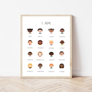 16 Positive Affirmations Poster, I Am Enough, Kid Affirmations, Preschool Poster, Montessori Wall Art, Educational Posters image 1