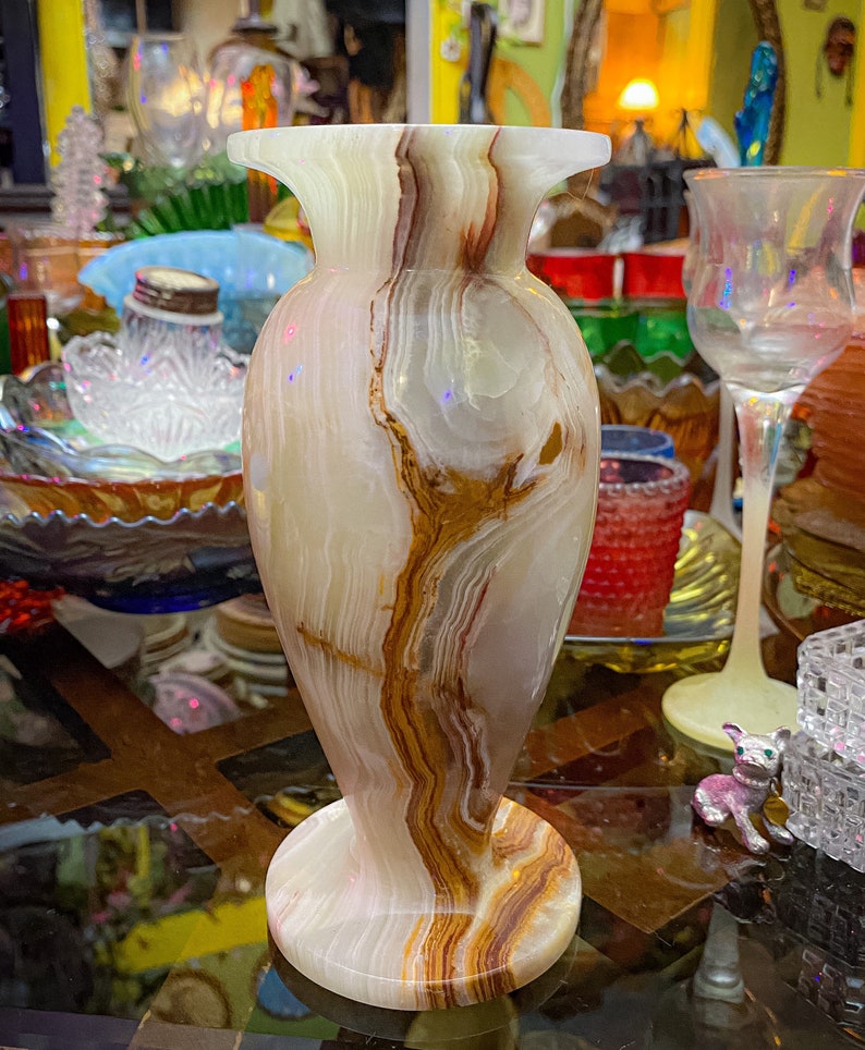 Vintage Natural Alabaster Jade Marble Weighted 8 Vase Etsy