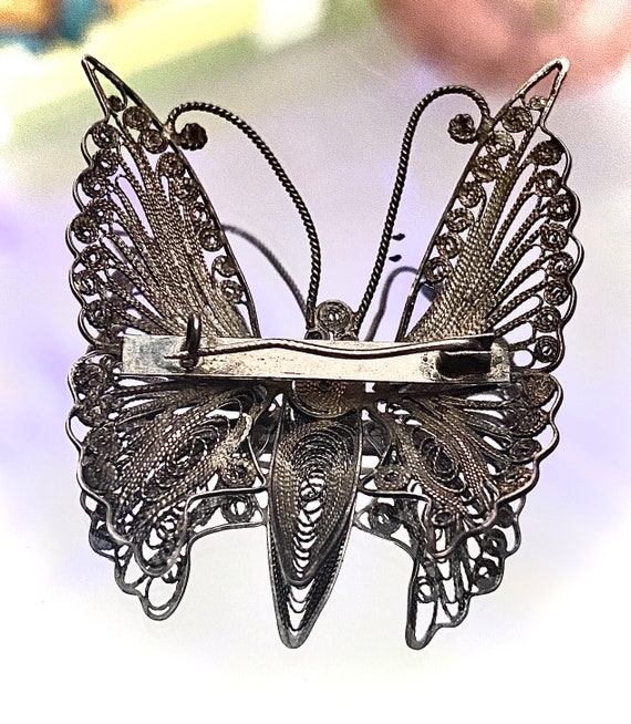 Antique 800 Silver Edwardian Filigree Butterfly B… - image 3