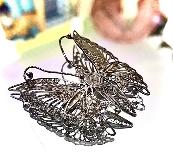 Antique 800 Silver Edwardian Filigree Butterfly B… - image 2