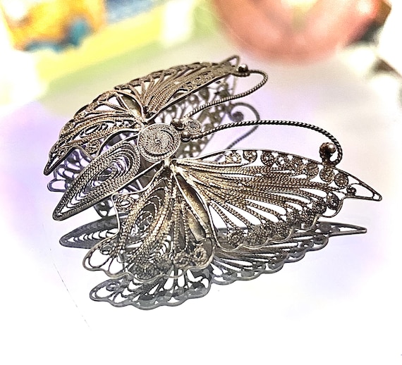 Antique 800 Silver Edwardian Filigree Butterfly B… - image 1