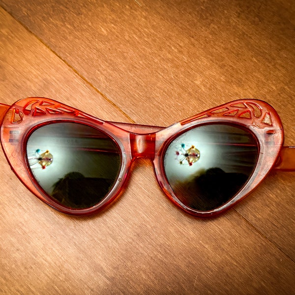 1940’s Cognac Lucite Cut Out Cat Eye Sunglasses