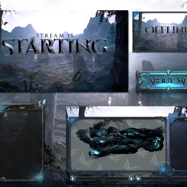 Dark Fantasy Stream Package - Cold Blue Version | Panels | Webcam | Facecam | Screens | Alerts | Chat | Intermission - Full animated