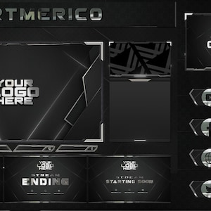 Twitch Pack - Animated Stream Pack - Streaming Scenes - Twitch overlays - Animated screens - Panels Twitch Stream | Black and Silver