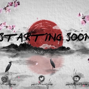 Full Japanese painting Animated Twitch Stream Screens Banner Pack | Painting | Sakura | 4X Starting, Ending, Offline & Brb
