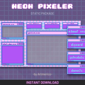 Neon Pixeler Twitch Pack - Animated Stream Pack - Streaming Scenes - Twitch overlays - Animated screens - Panels Twitch Stream