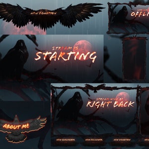 PACOTE ANIMADO | Crow Overlay | Começando | BRB | Terminando | Offline | Intervalo | Bate-papo | Transição | Painéis | Alertas | Completo