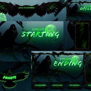 PACOTE ANIMADO | Crow Overlay | Início | BRB | Fim | Offline | Intervalo | Bate-papo | Transição | Painéis | Alertas | Versão Verde