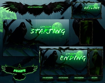 Geanimeerd Crow Stream-pakket: groene overlay, waarschuwingen, panelen