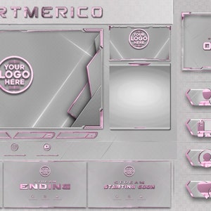 Twitch Pack - Animated Stream Pack - Streaming Scenes - Twitch overlays - Animated screens - Panels Twitch Stream | White and pink