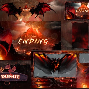 PACOTE TWITCH ANIMADO | Pacote Dragon Stream | o Deus do Fogo | Painéis | Webcam | Telas | Alertas | Bate-papo | Intervalo | Transição