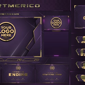 Royal Gold and Purple Twitch Pack - Animated Stream Pack - Streaming Scenes - Twitch overlays - Animated screens - Panels Twitch Stream