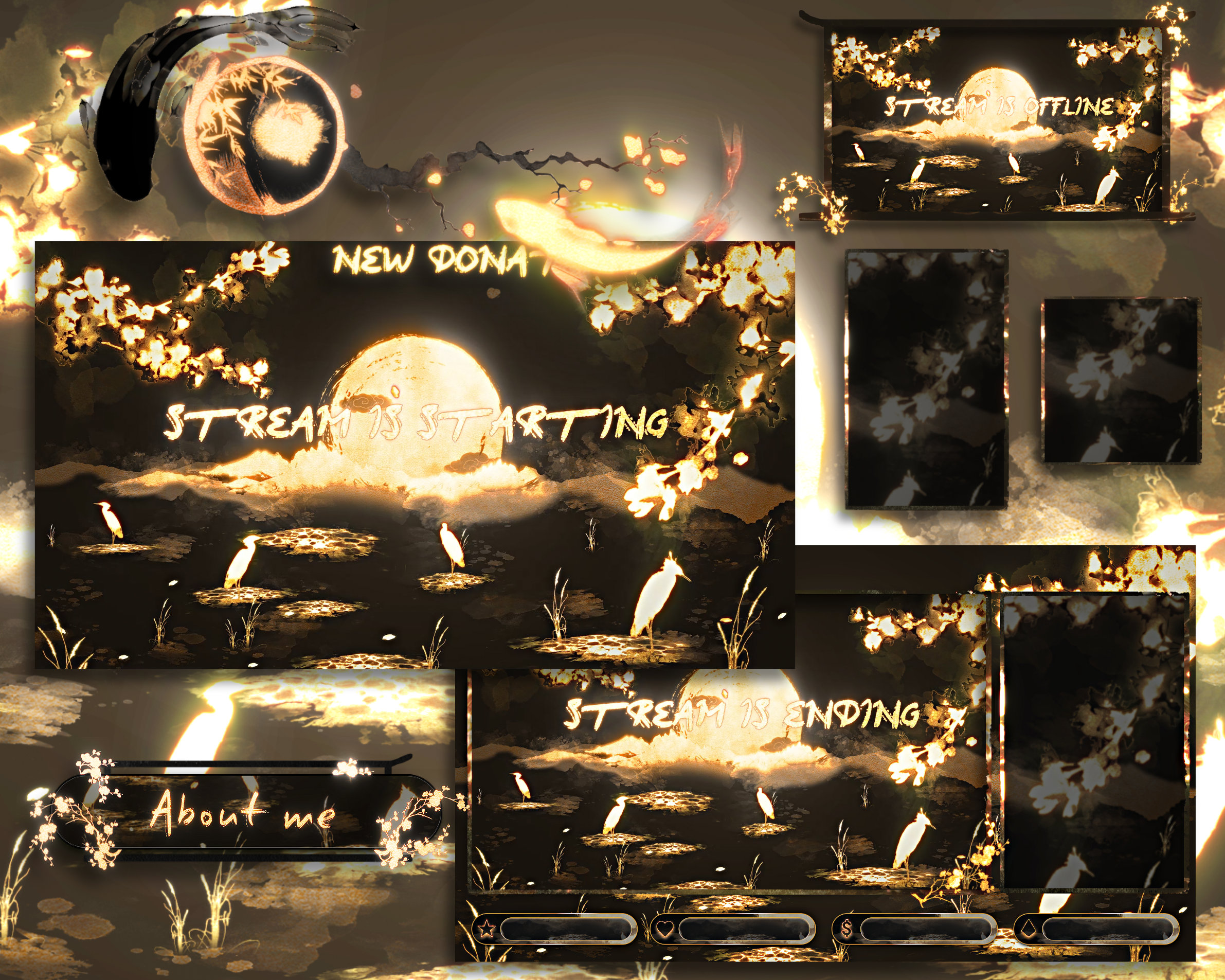 Animated Gold Sakura Stream Overlay Package
