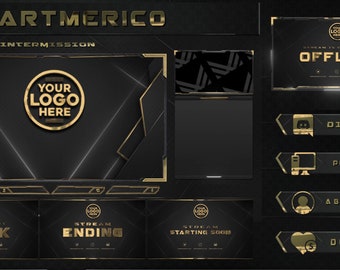 Black and Gold Animated Stream Package: Screens, Alerts, Panels