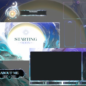 ANIMATED TWITCH PACKAGE | Celestial Blue Eclipse Overlay | Screens overlay | Intermission | Chatting | Transition | Panels | Alerts