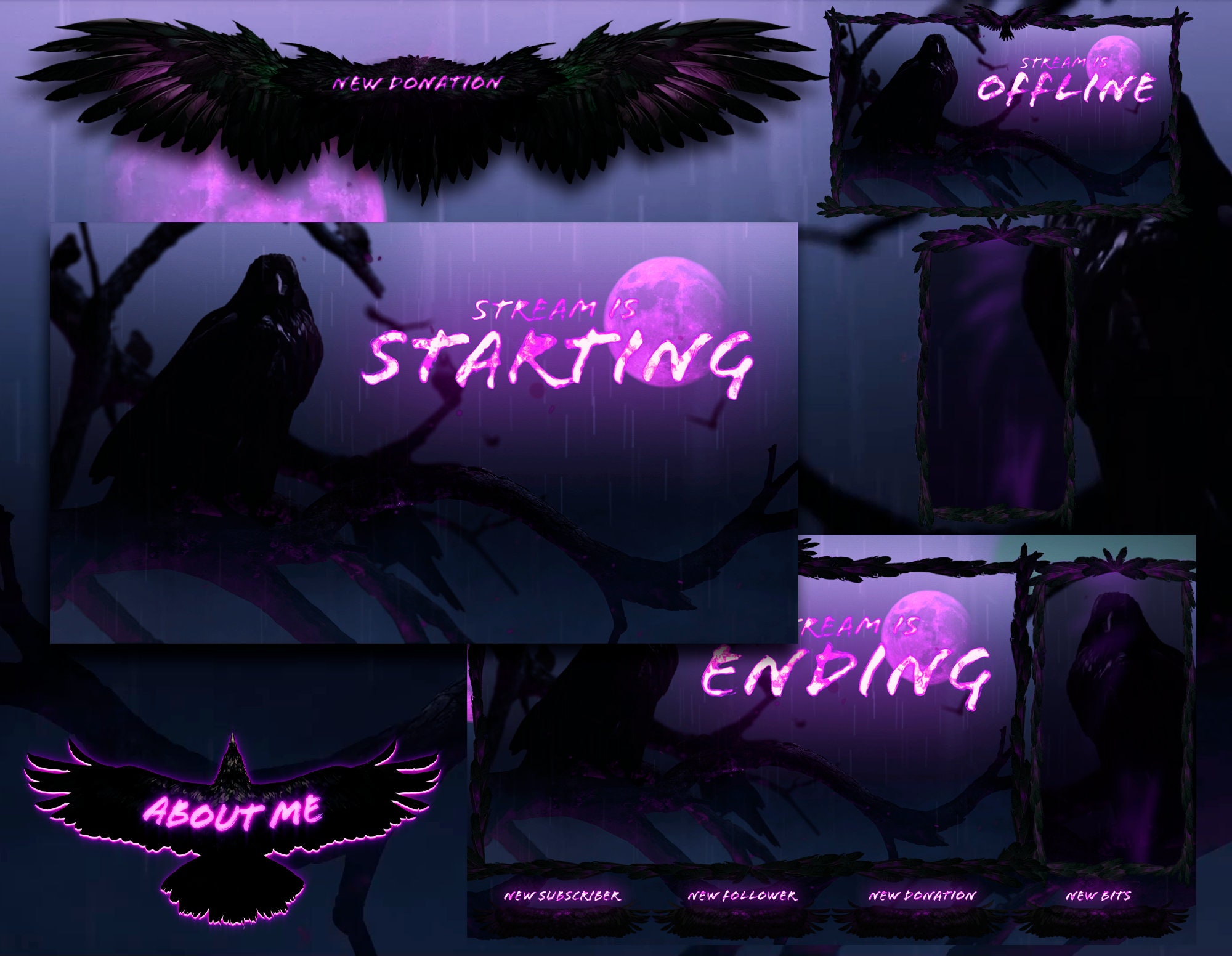 Purple ANIMATED PACKAGE | Crow Overlay | Starting | BRB | Ending ...