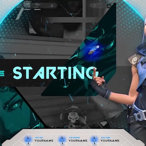 Valorant Jett - Full Animated Twitch Stream Screens Banner Pack | Lase animation | 4X Starting, Ending, Offline & Brb |
