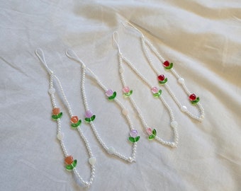 Perlenarmband mit Tulpe Perlen, Handykette, Halsband, Handykette, Schlüsselband